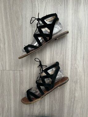 Sam Edelman Black Lace Up Gladiator Sandals Womens Size 8 Strappy Flat Sandals